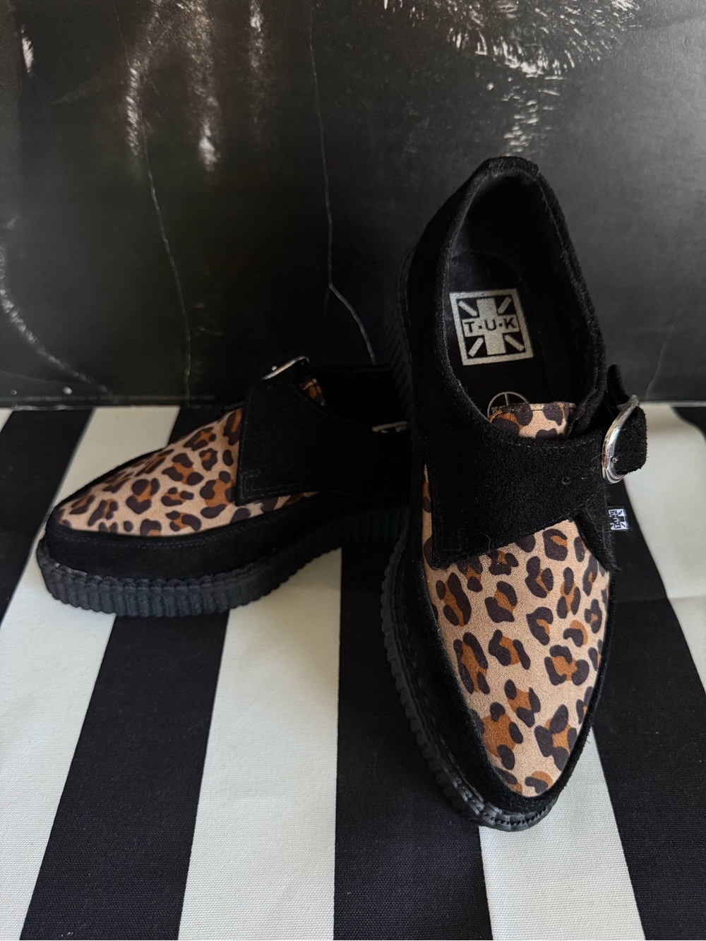 TUK Black Suede Loafers with Leopard Print Vamp